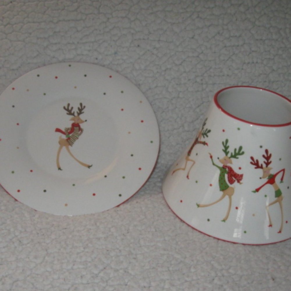 Yankee Candle Christmas Dancing Reindeer Large Jar Candle Shade Topper and Tray